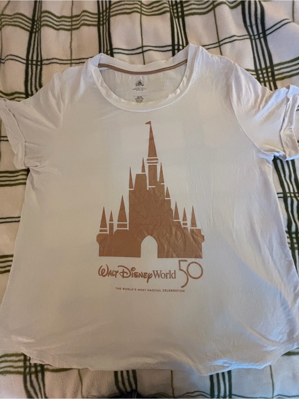 Walt Disney World 50th Anniversary Cinderella Castle Foil Top Tee in rose gold